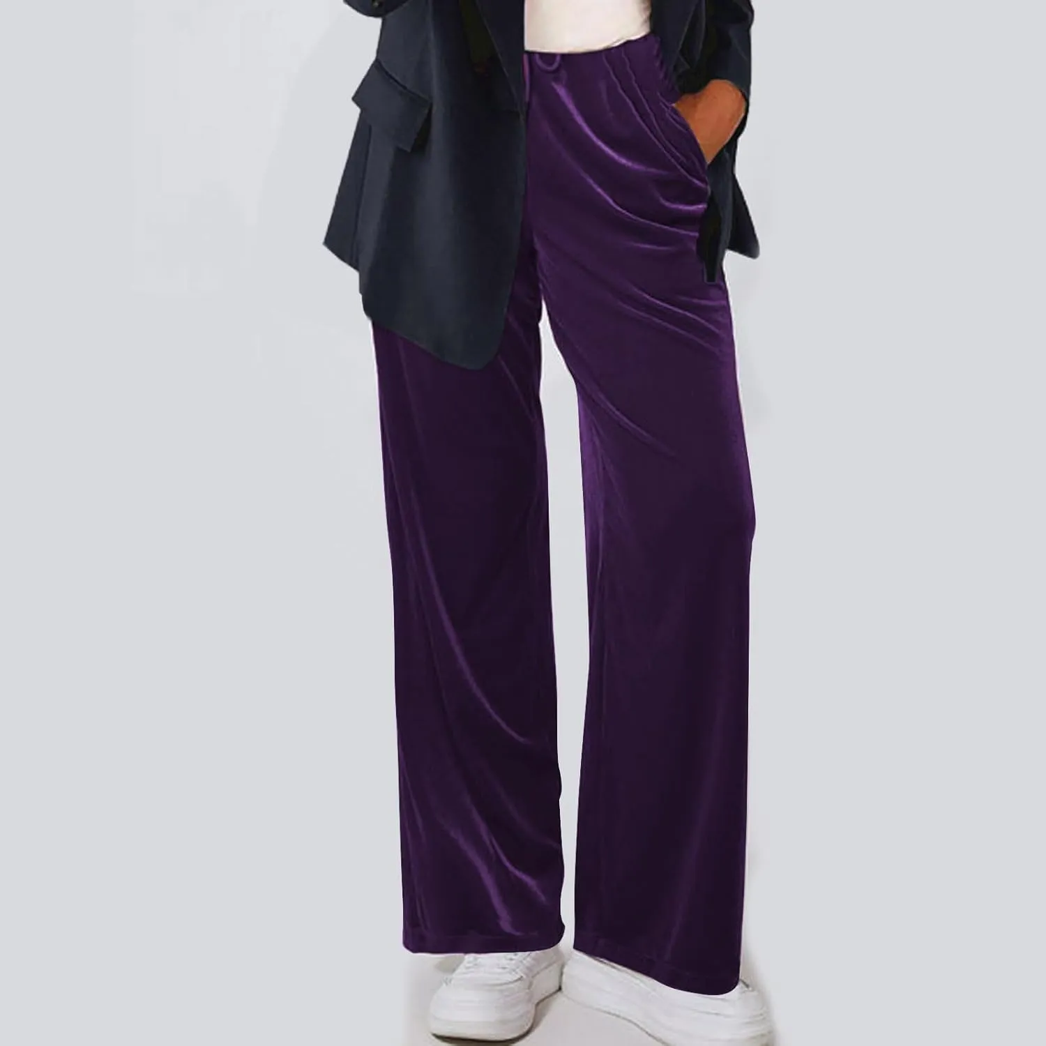 Women Velour Pants Soft Velvet Sweatpants Straight Leg Athletic Joggers Casual Lounge Pajama Pants with Pockets