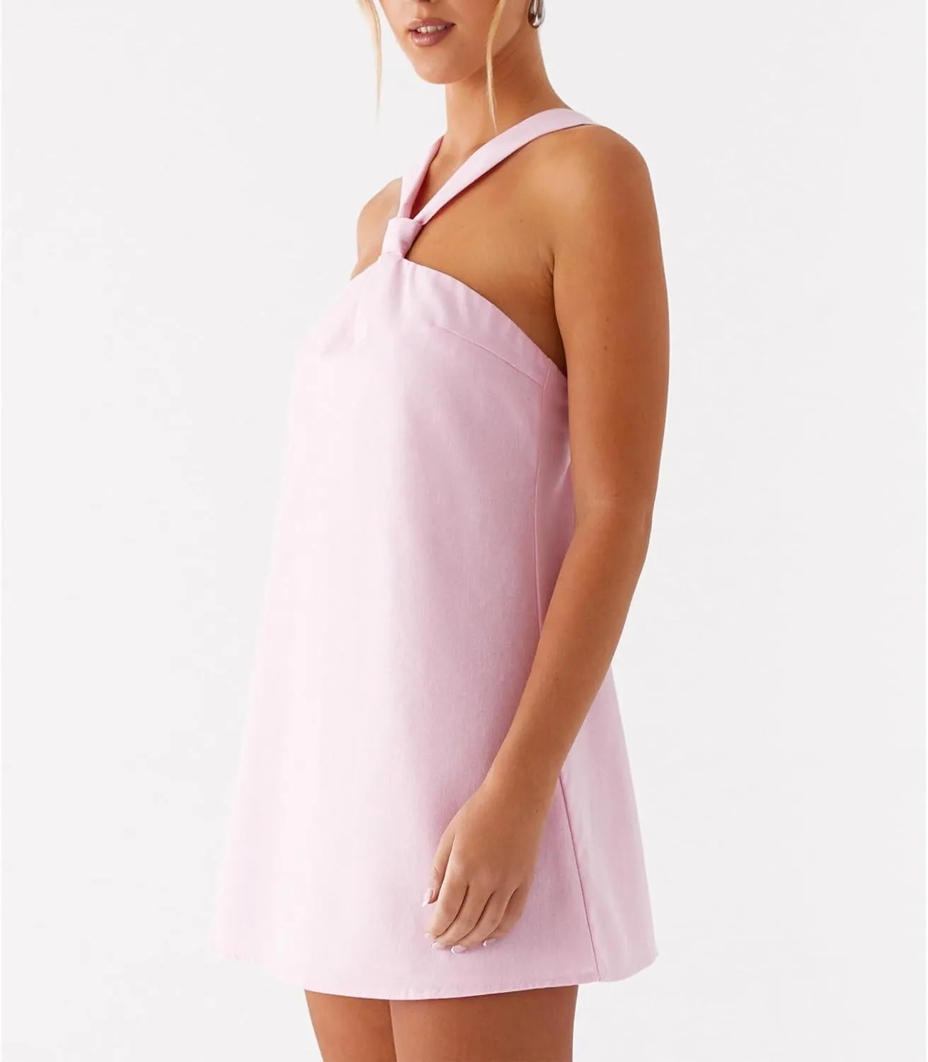 Women Y2K Halter Mini Dress Sexy Sleeveles Open Back Slim Fit Short Dress Tie Back Cocktail Party Night Out Sundress