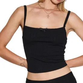 Women Y2K Lace Trim Crop Top Fairy Kawaii Bow Cami Top Cottage Vintage Slim Fit Tank Top Spaghetti Strap Vest Shirt