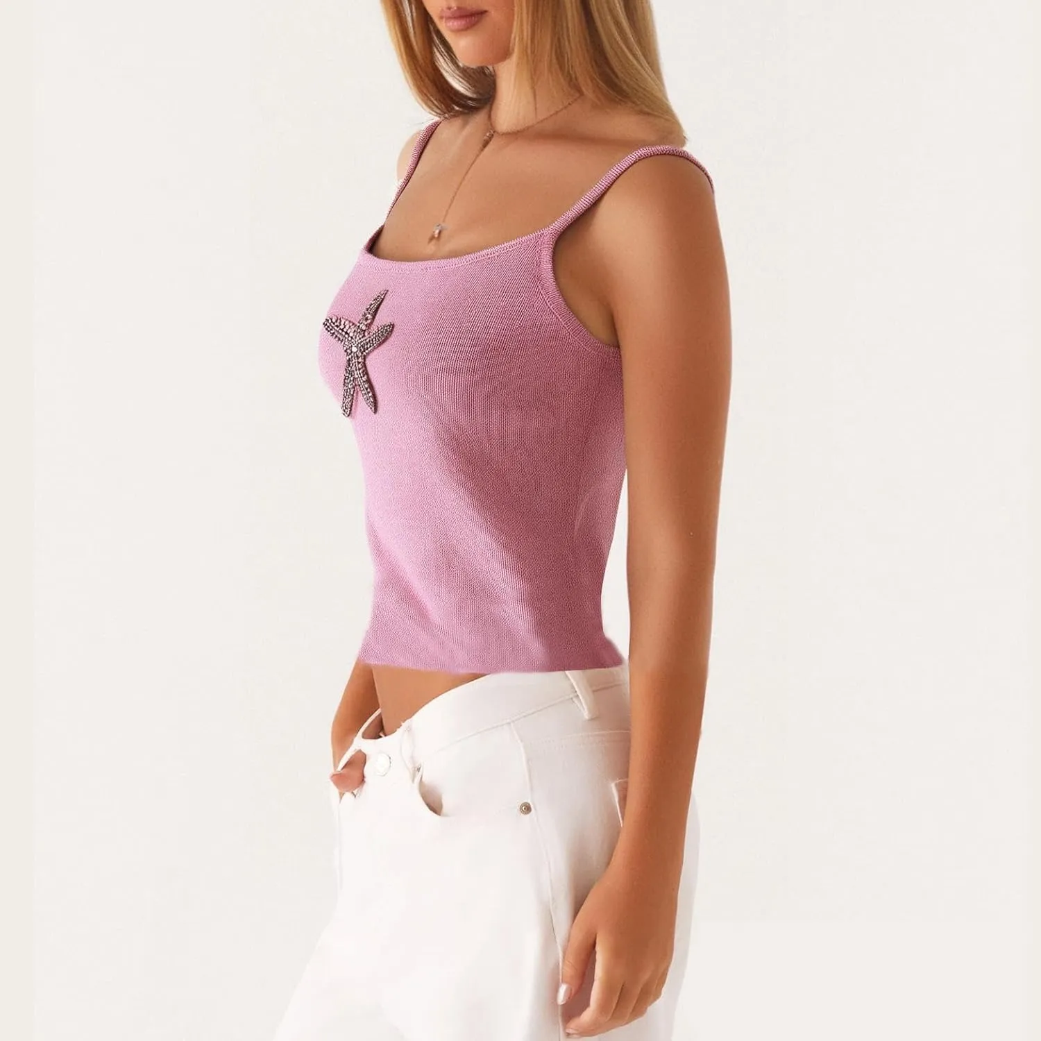 Women Y2k Sequin Cami Tank Top Glitter Crochet Knit Camisole Sparkly Sleeveless Crop Top Going Out Streewear