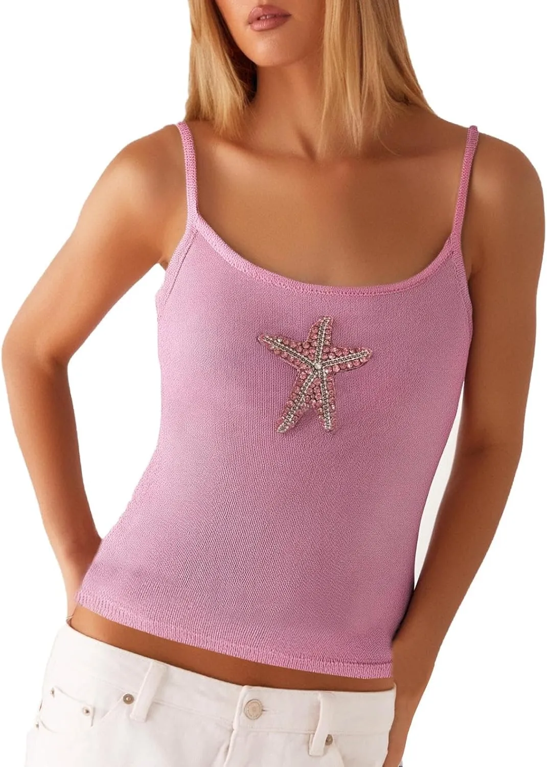 Women Y2k Sequin Cami Tank Top Glitter Crochet Knit Camisole Sparkly Sleeveless Crop Top Going Out Streewear