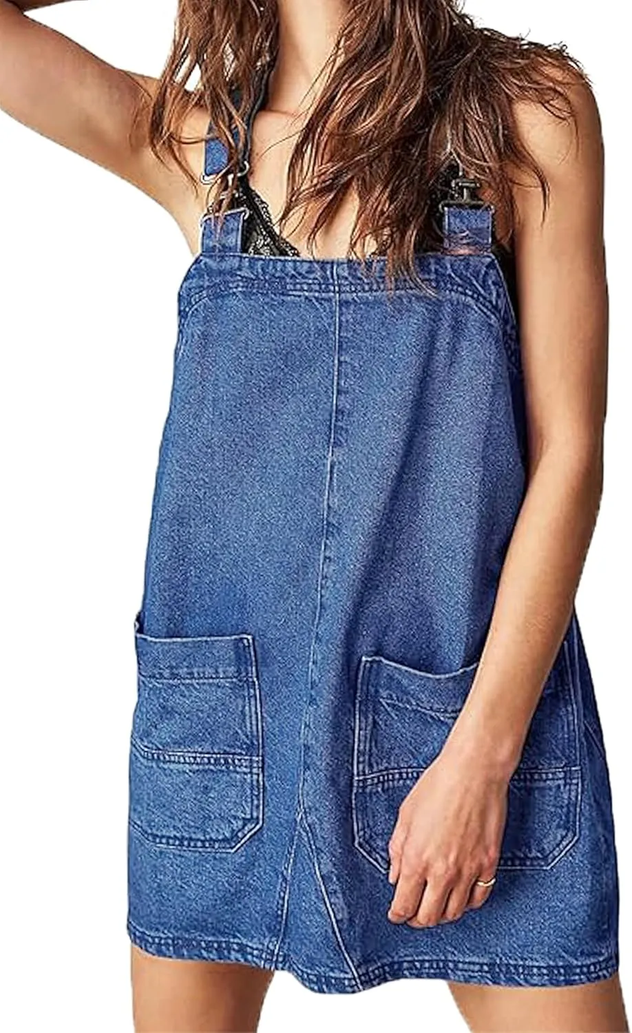 Women's Denim Overalls Dress Casual Jeans Summer Mini Rompers with Adjustable Strap and Pockets