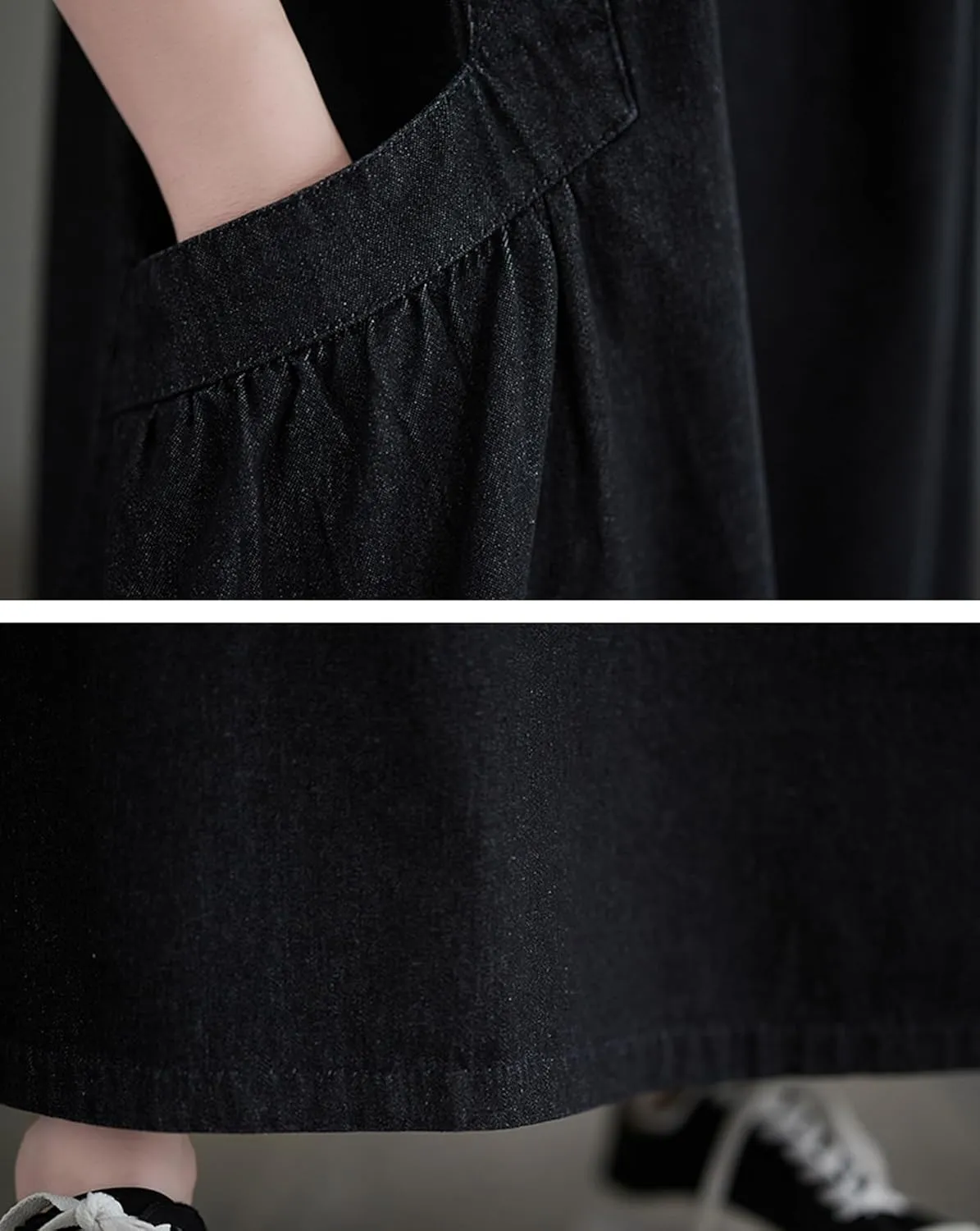 Women's Denim Pullover Casual Loose Sleeveless Adjustable Strap Denim Dress with Pockets and Wide Hem