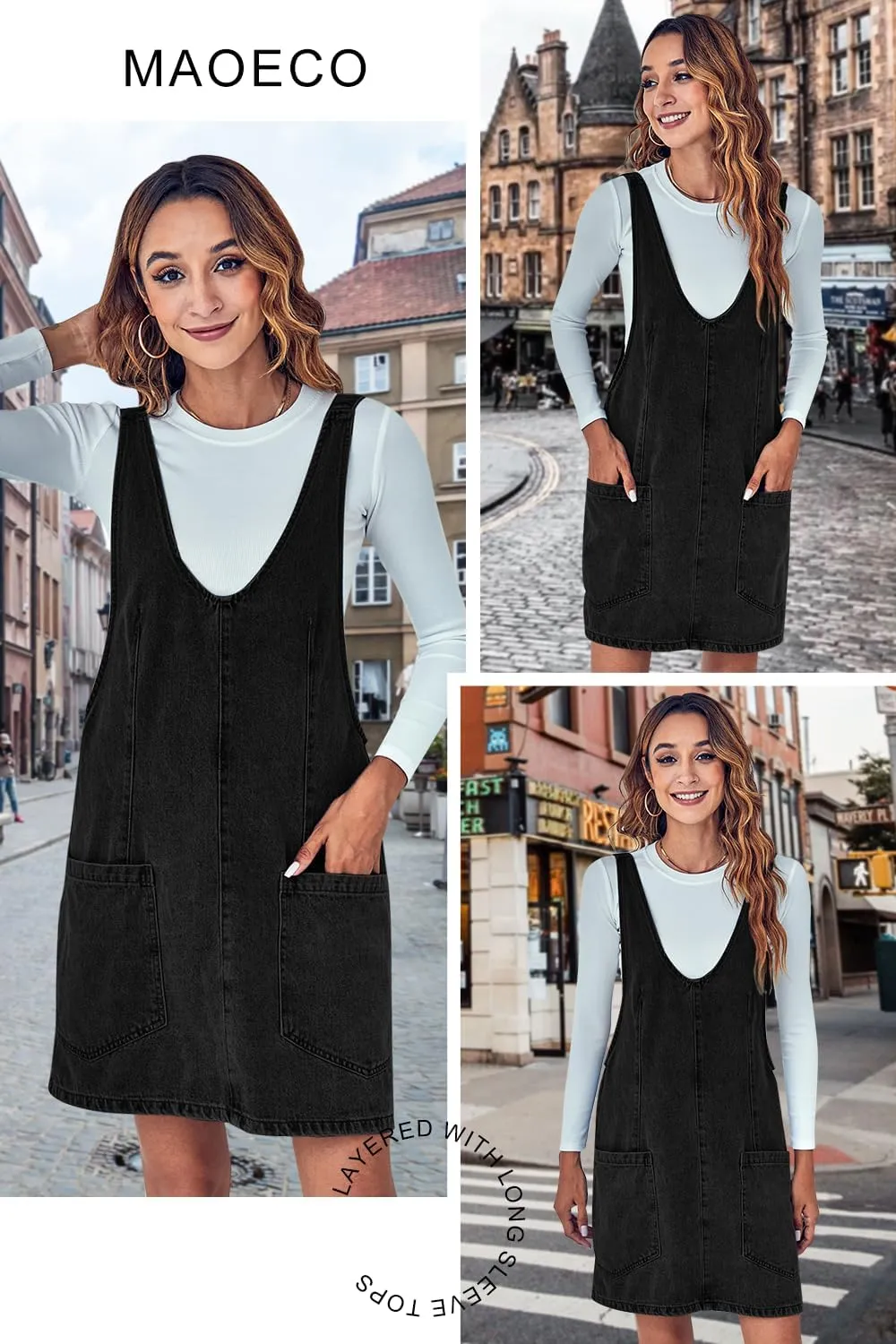 Womens High Roller Overalls Denim Dress Loose Casual Sleeveless Mini Pinafore Jean Romper Skirtall with Pockets