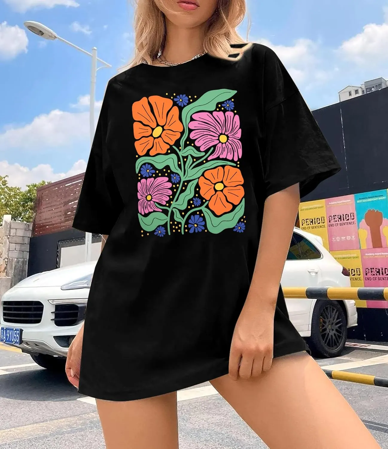 Womens Oversized Graphic Tshirt: Vintage Wildflower Shirt Boho Hiking T Shirt Nature Life Tee Summer Plant Tops