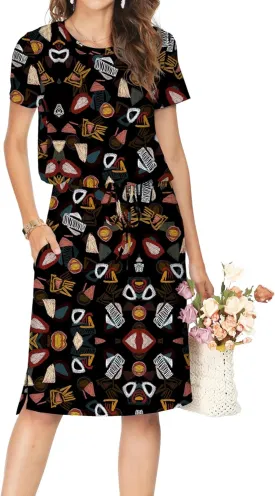 Womens Summer Hide Belly Knee Length Travel Dress Pocket 2025 Spring Short Sleeve Midi Work Casual Teacher Outfits