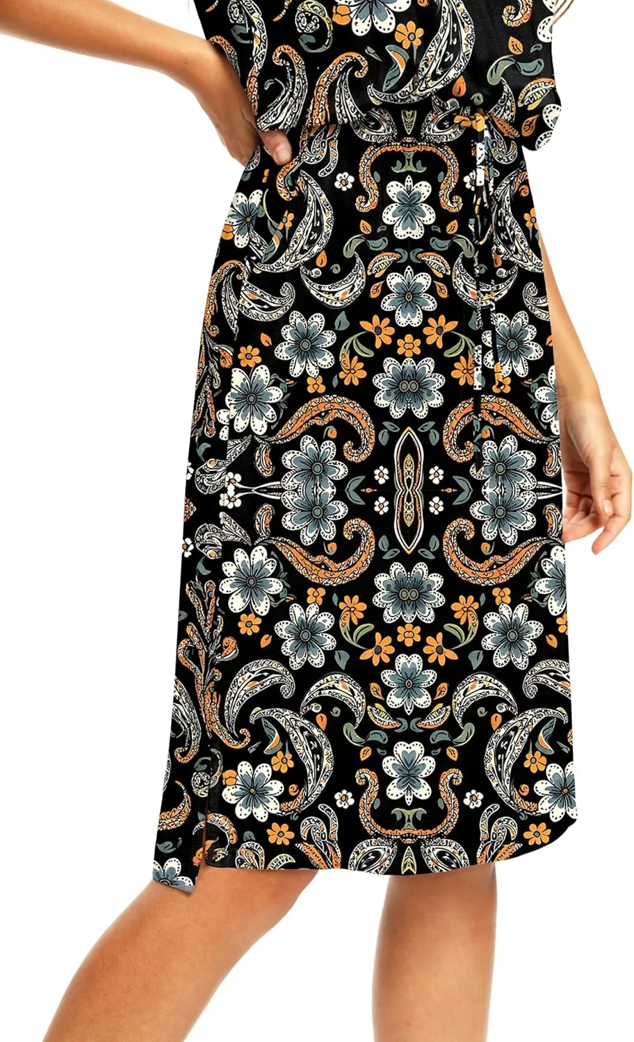 Womens Summer Hide Belly Knee Length Travel Dress Pocket 2025 Spring Short Sleeve Midi Work Casual Teacher Outfits