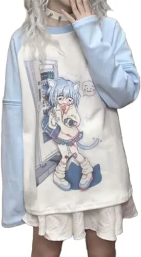Y2k Aesthetic Detachable Sleeve T-Shirt Women Kawaii Cat Girl Anime Print Cute Sweatshirts Fairycore Streetwear