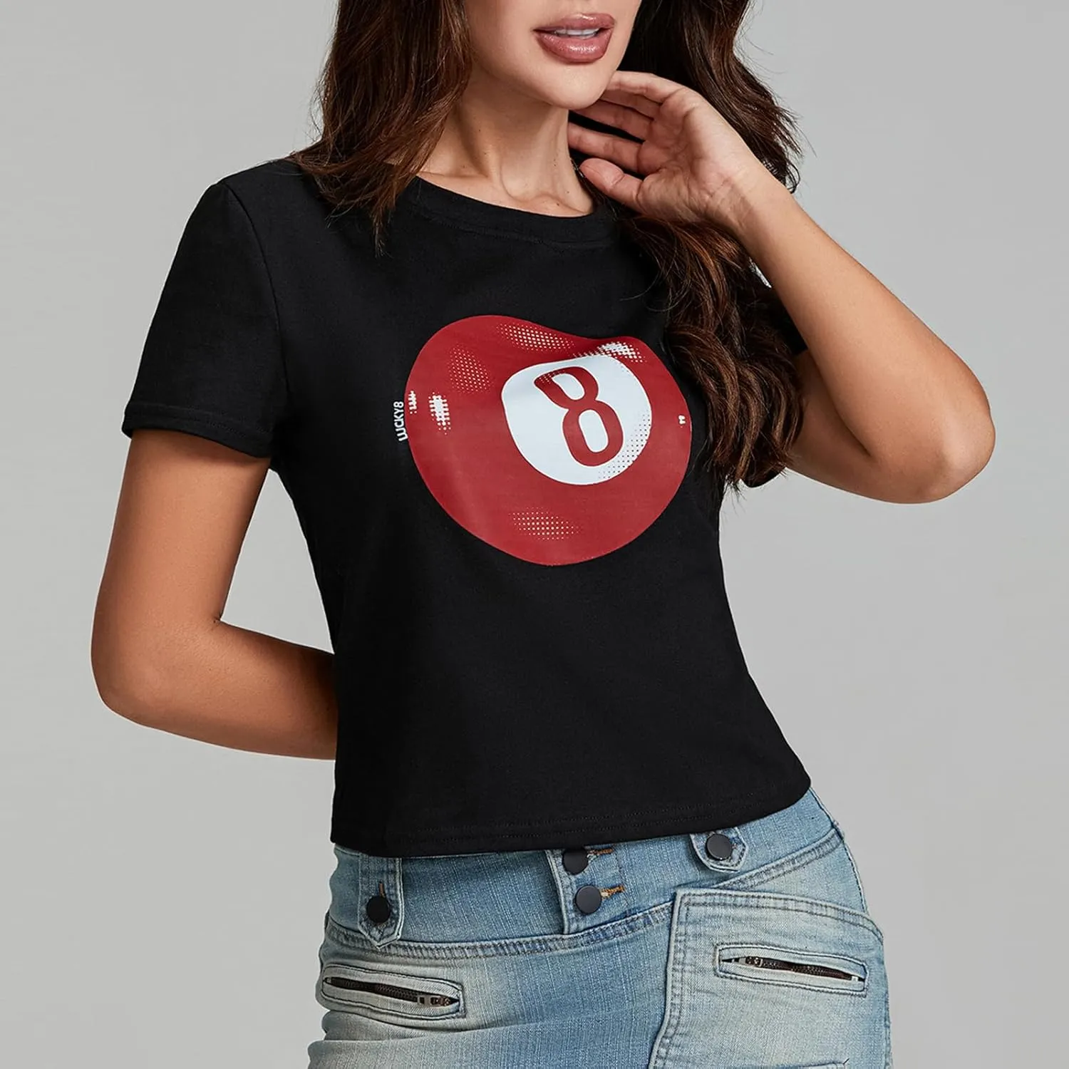 Y2k Womens Graphic Baby Tee Slim Fit Short Sleeve Crop Tops Funny Letter Animal Print Shirts 90s 2000s Streetwear