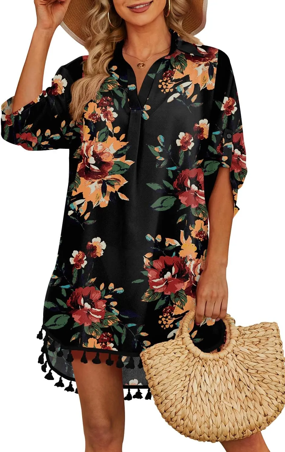 Yincro Women Swimsuit Cover Up Shirt 2025 Tassel Beach Bathing Suit for Swimwear Bikini Dress