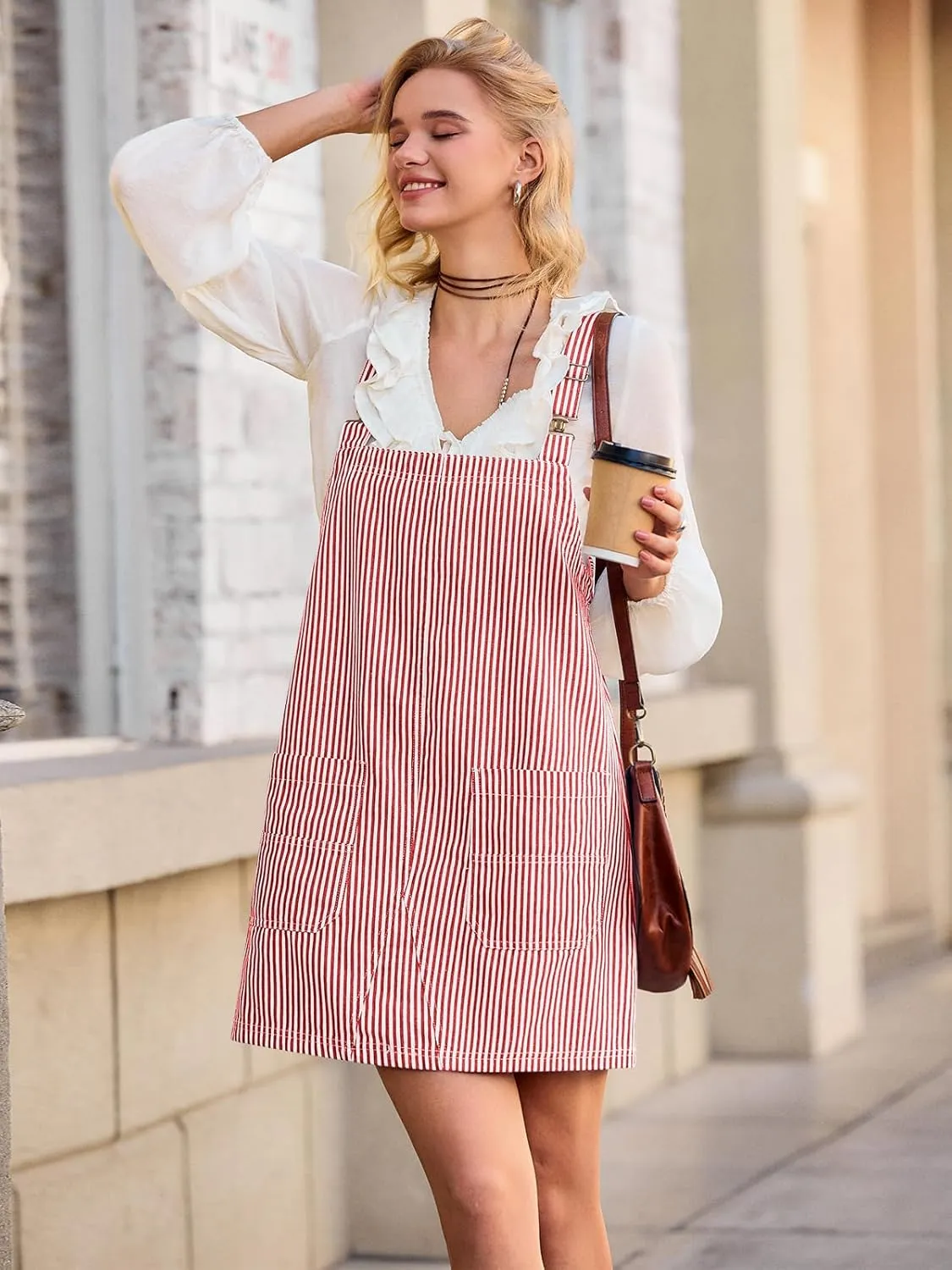 Yousify Womens Casual Denim Dress Summer Striped Overalls Romper Adjustable Straps Sleeveless Jean Dresses with Pockets