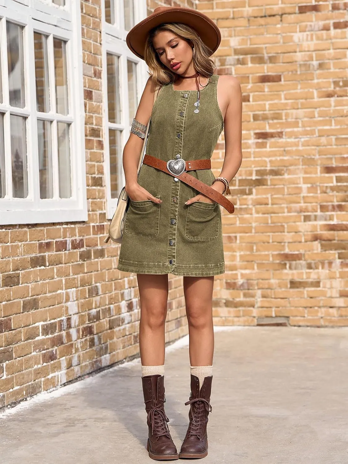 Yousify Womens Casual Sleeveless Denim Overalls Dresses Button Down Summer Jean Mini Dress 2025 Trendy Romper With Pockets