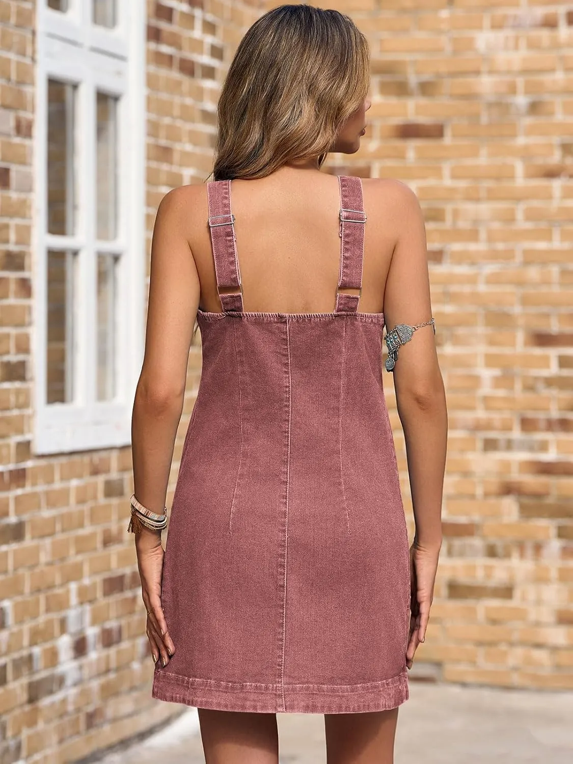 Yousify Womens Casual Sleeveless Denim Overalls Dresses Button Down Summer Jean Mini Dress 2025 Trendy Romper With Pockets