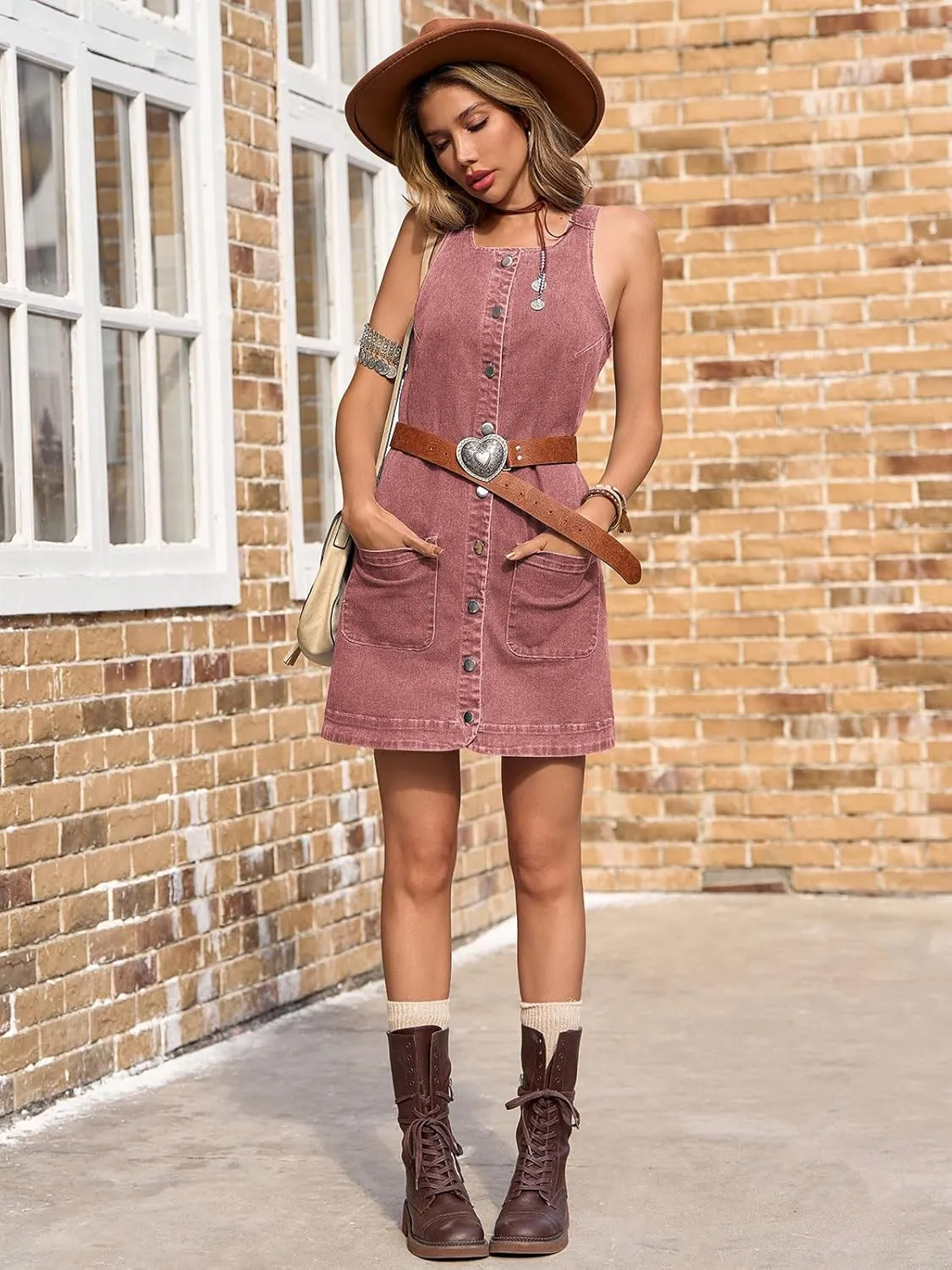 Yousify Womens Casual Sleeveless Denim Overalls Dresses Button Down Summer Jean Mini Dress 2025 Trendy Romper With Pockets
