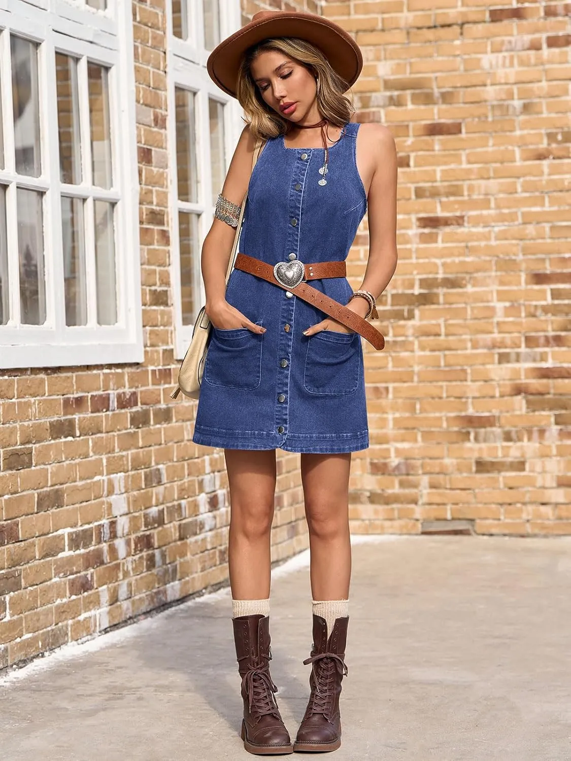 Yousify Womens Casual Sleeveless Denim Overalls Dresses Button Down Summer Jean Mini Dress 2025 Trendy Romper With Pockets
