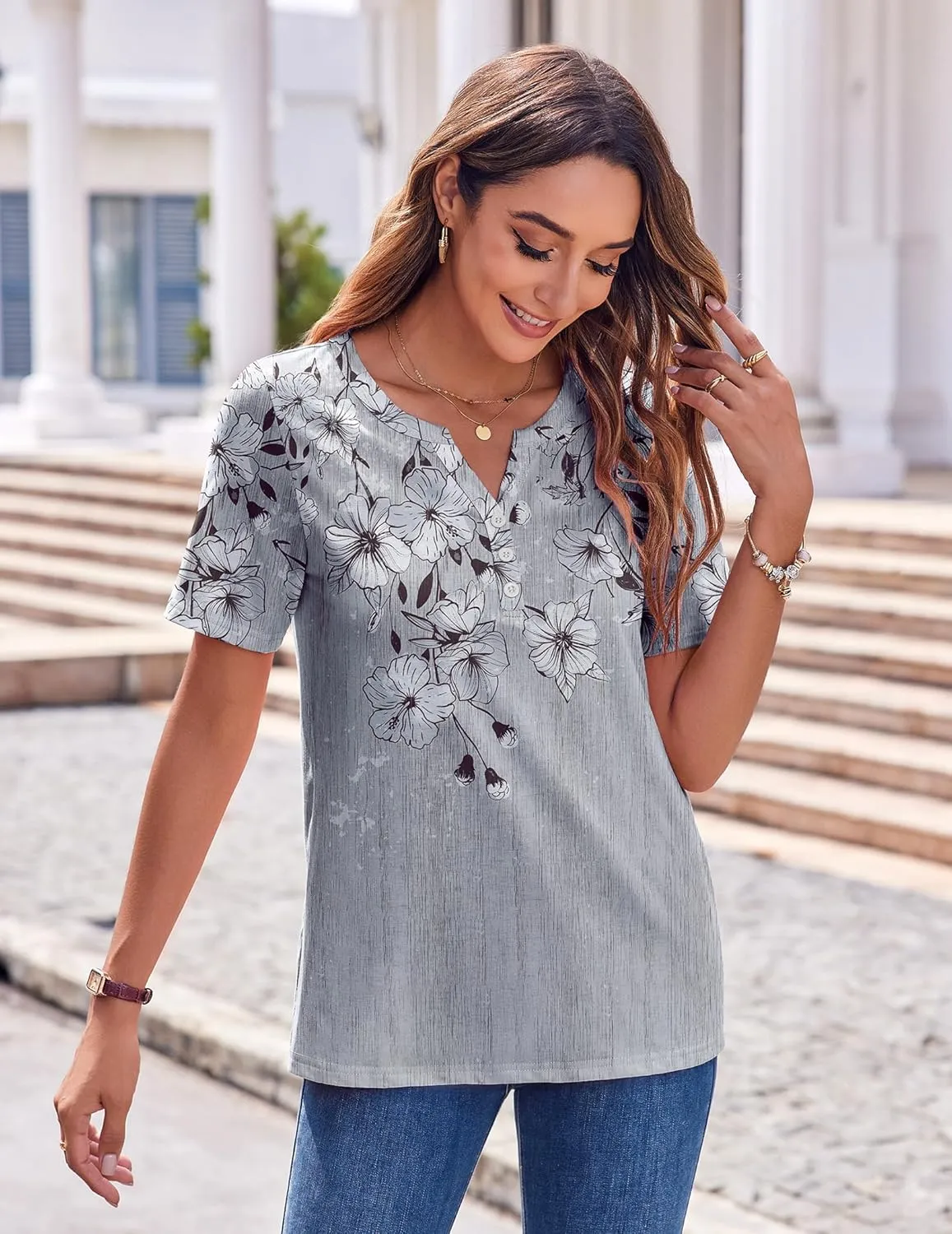 Zeagoo Womens Summer Tops Casual Short Sleeve V Neck Shirts Business Dressy Work Blouses