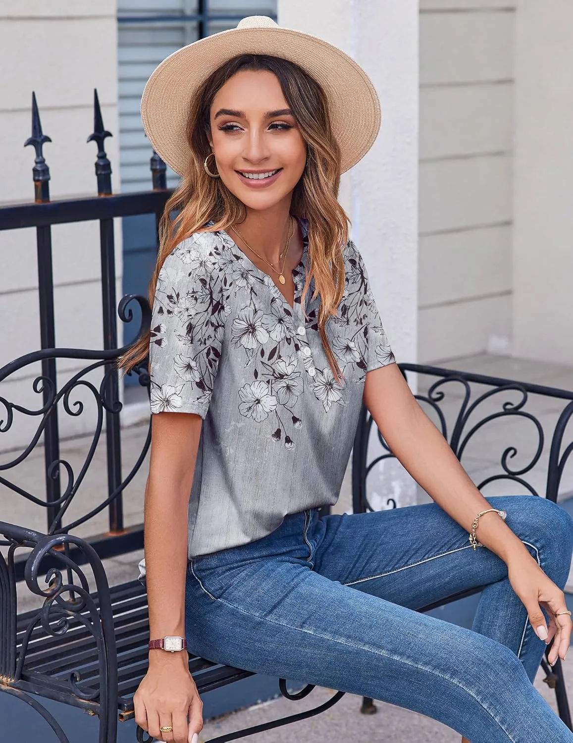 Zeagoo Womens Summer Tops Casual Short Sleeve V Neck Shirts Business Dressy Work Blouses