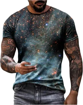 Zeiyignr Galaxy Shirt Men Space Universe Short Sleeve Nebula Tshirts 3D Tee Casual Crewneck Summer Tops Workout Muscle Shirts