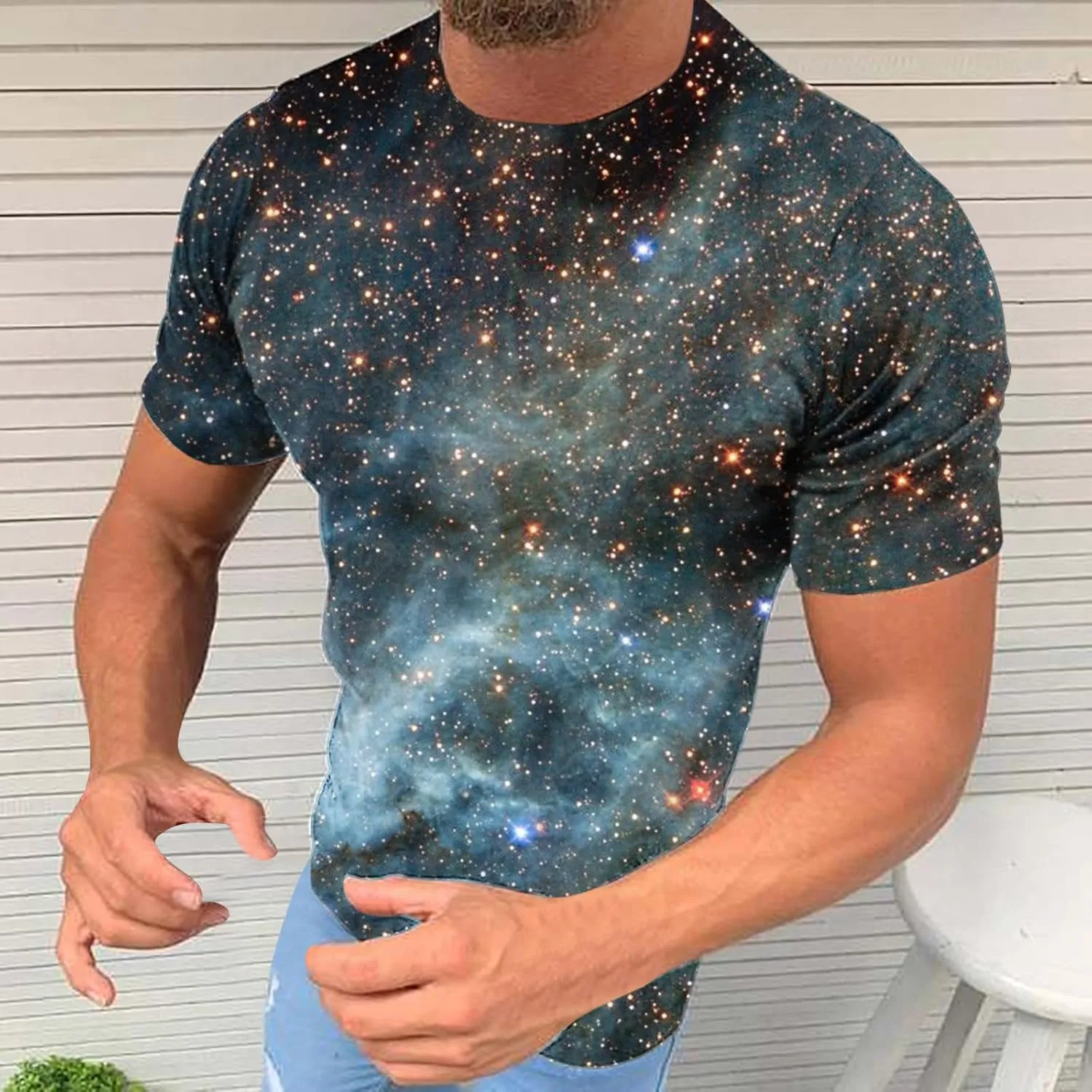 Zeiyignr Galaxy Shirt Men Space Universe Short Sleeve Nebula Tshirts 3D Tee Casual Crewneck Summer Tops Workout Muscle Shirts
