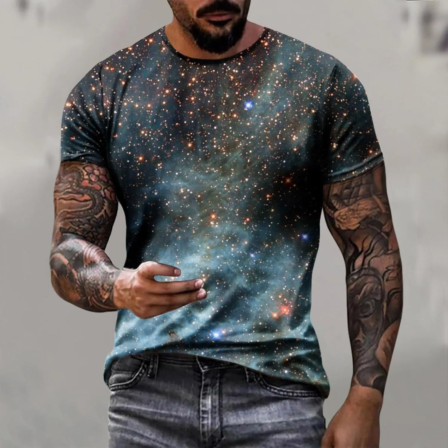 Zeiyignr Galaxy Shirt Men Space Universe Short Sleeve Nebula Tshirts 3D Tee Casual Crewneck Summer Tops Workout Muscle Shirts