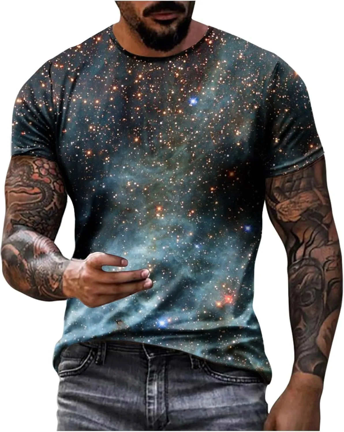 Zeiyignr Galaxy Shirt Men Space Universe Short Sleeve Nebula Tshirts 3D Tee Casual Crewneck Summer Tops Workout Muscle Shirts