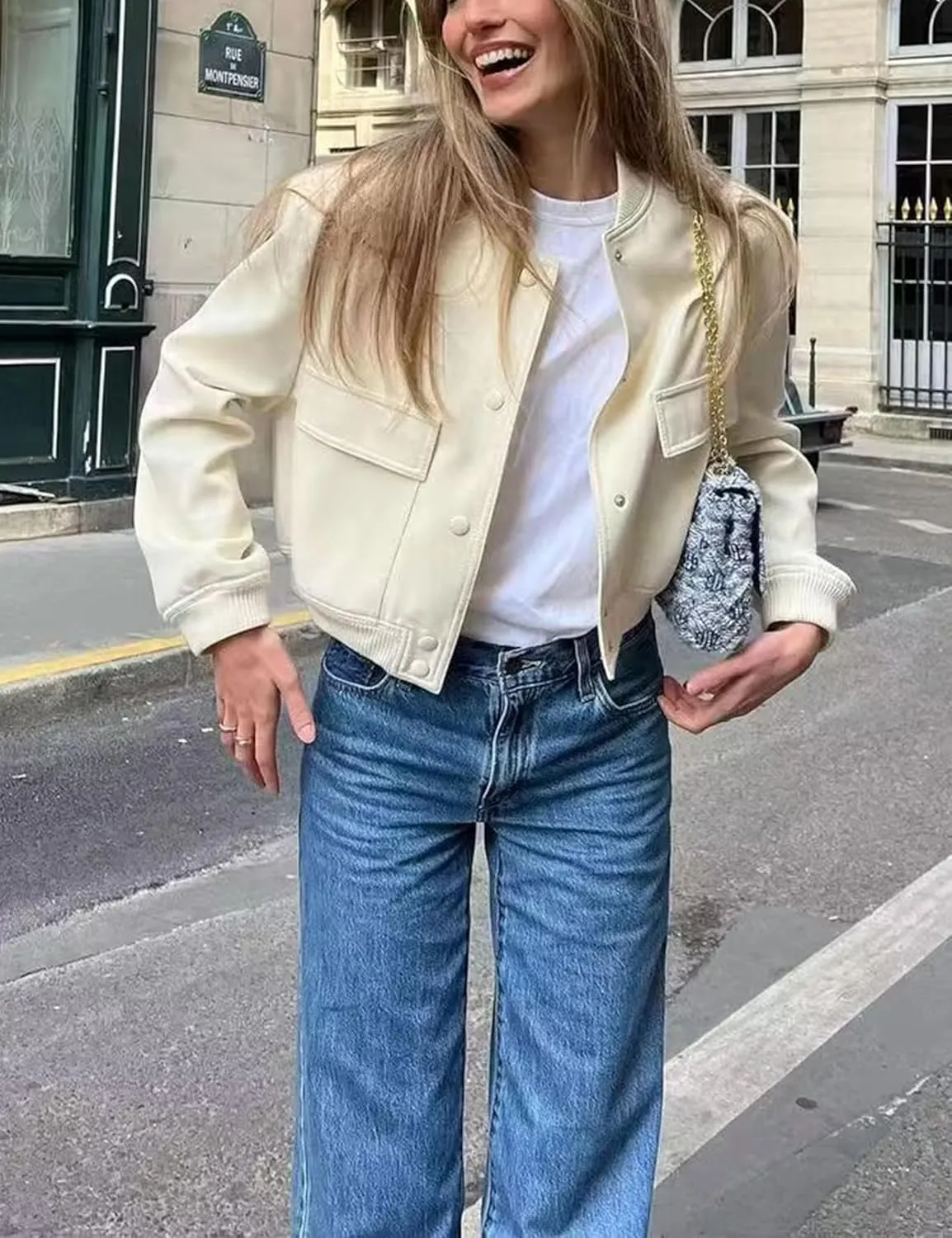 Zontroldy Women's Cropped Casual Long Sleeve Varsity Jacket Bomber Jackets Y2k Streetwear Shacket with Pockets