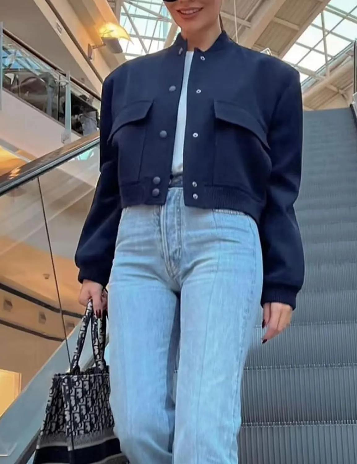 Zontroldy Women's Cropped Casual Long Sleeve Varsity Jacket Bomber Jackets Y2k Streetwear Shacket with Pockets