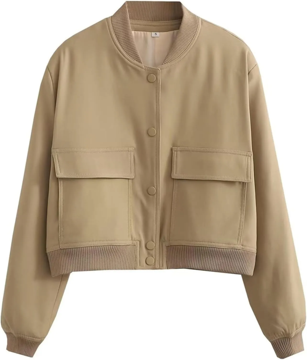 Zontroldy Women's Cropped Casual Long Sleeve Varsity Jacket Bomber Jackets Y2k Streetwear Shacket with Pockets